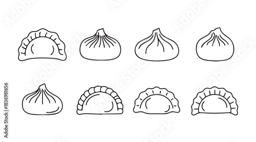 Hand drawn georgian khinkali and dumplings collection doodle style food art vector