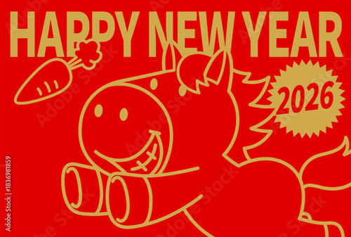 2026年午年　年賀状テンプレート（馬のキャラクターL）