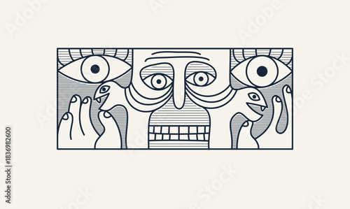 Abstract face vector art, illustration of face stylized artistic style, human abstraction art, surreal and bizarre portrait.