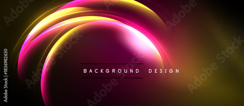 Abstract glowing curves create dynamic background. Vivid colors blend, forming elegant design. Dark space emphasizes bright illumination.