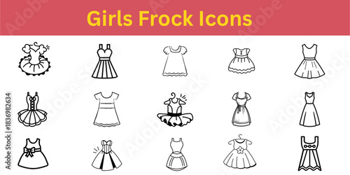 Collection of Girls Frock Icons - Casual, Party, and Tutu Dress Symbols