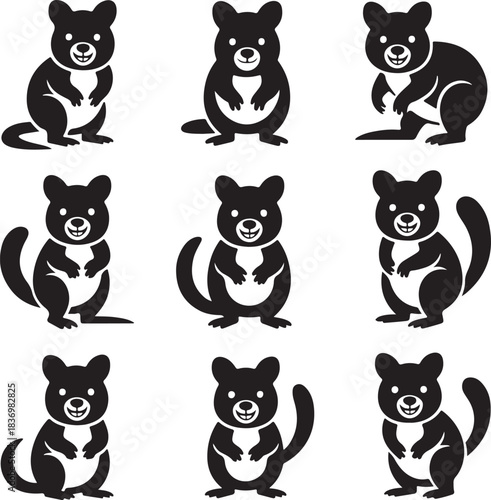 Collection of Quokka Vector Icons Cute Marsupial Animal Silhouette Illustration