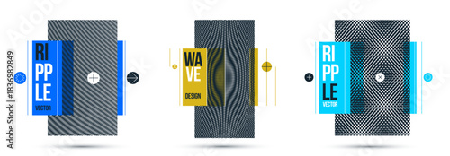 Graphic design elements vector set, moire trendy layout, posters and covers abstract modern art, optical art banners.