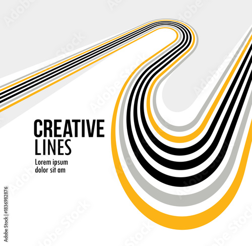 3D lines in motion vector abstract background, creative and dimensional curved stripes dynamic composition, motion and technology.