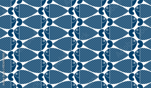 Cute fiches seamless background, seamless pattern, cute childish background for children textile or wrapping paper or packaging for seafood products.