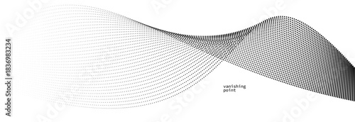 Smooth and relaxing shape vector abstract background with wave of flowing particles, curve lines of dots in motion, tranquil and soft image.