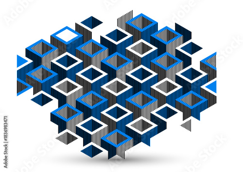 Isometric 3D cubes vector abstract geometric background, abstraction art polygonal graphic design wallpaper, cubic shapes and forms composition lowpoly style.