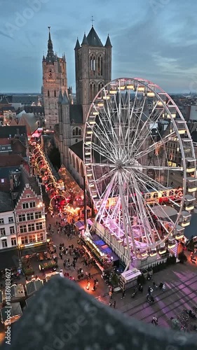Christmas Market in Ghent from Above