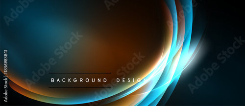 Abstract fluid shapes, vibrant colors blend. Dark background emphasizes glowing curves, modern design element. Smooth transitions create dynamic visual impact.