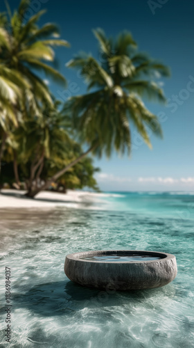 Paradise beach with white sand and coco palms. Summer vacation concept.