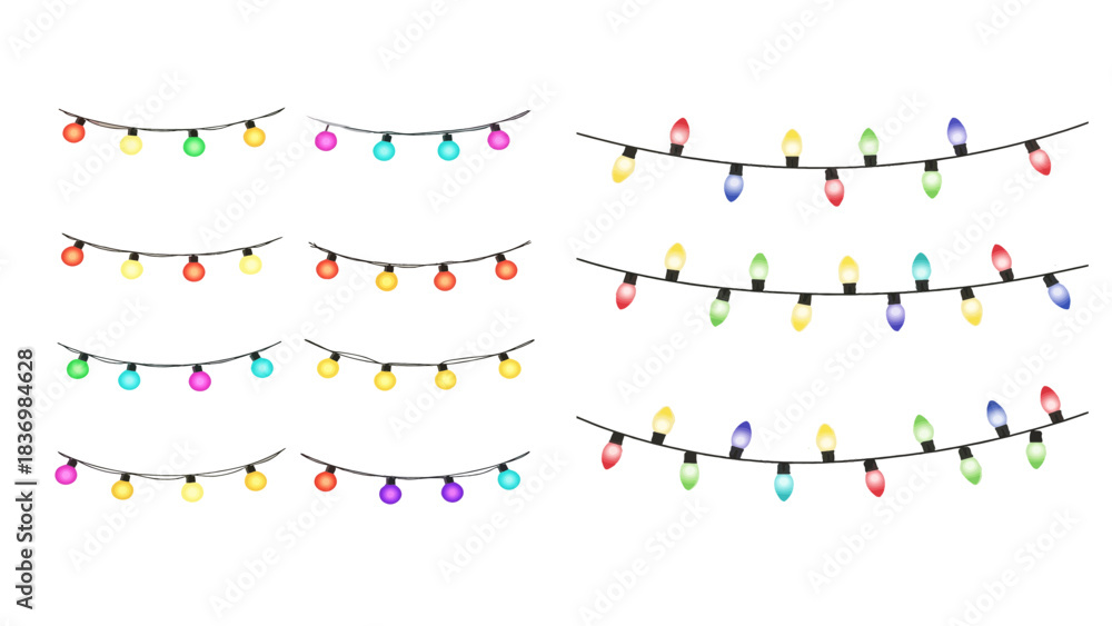 Fototapeta premium Vibrant String Lights Collection for Festive Holiday and Party Decorations