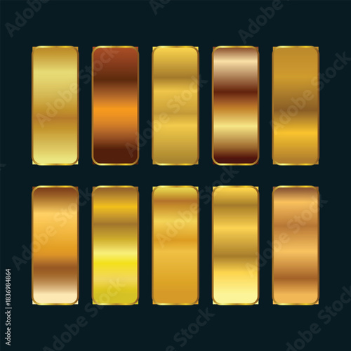 Shiny 3D set of gold and silver bars with an orange and green glossy icon vector illustration design element