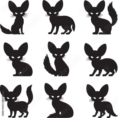 Cute Fennec Fox Silhouettes with Big Ears and Glowing Eyes Collection