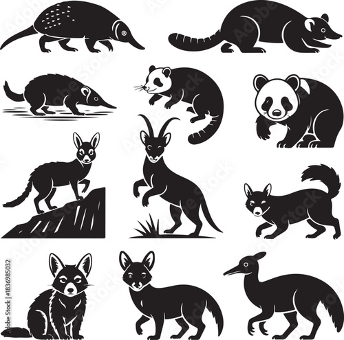 Diverse Animal Silhouettes Collection Vector Illustration Featuring Unique Wildlife Creatures