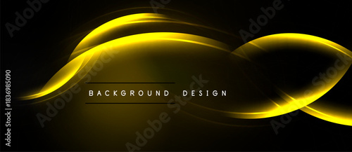 Abstract golden lines over black background. Elegant design suggests motion, energy, luxury. Simple yet striking visual element.