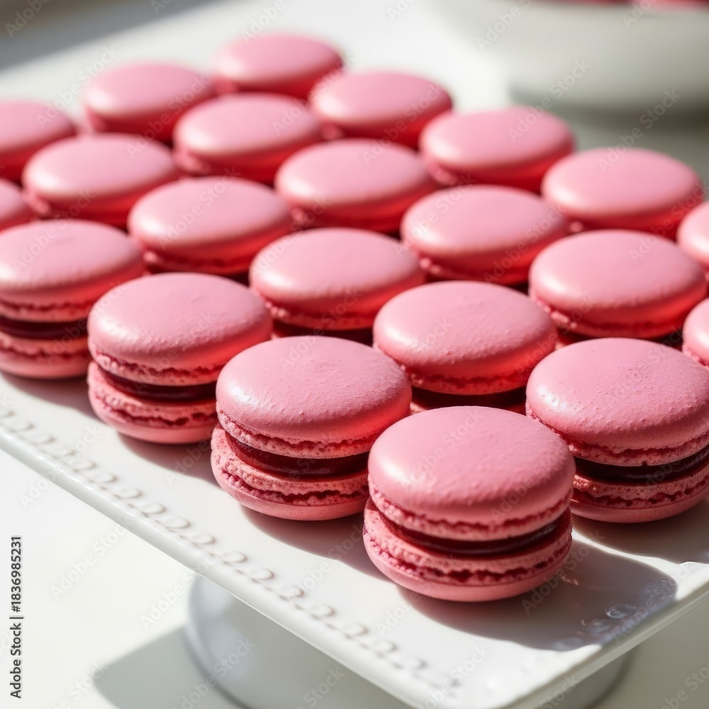 Fototapeta premium Platter of Delicate Pink Raspberry Macarons