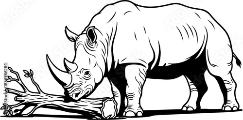 ancient earth guardian a primal force etched in wilderness line art, isolated on transparent background