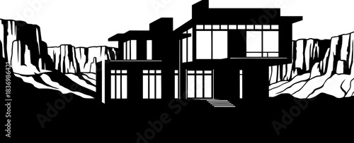 architectural grandeur modern homes bold lines against dramatic desert vistas, isolated on transparent background