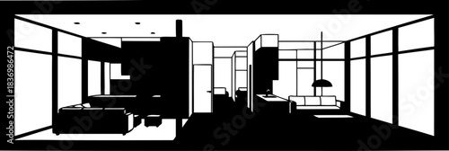 architectural vision clean lines sculpting a sophisticated urban interior landscape, isolated on transparent background