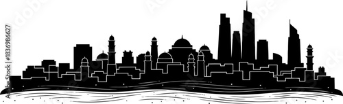 coastal chronicles a citys enduring story, where eras converge in silhouette, isolated on transparent background