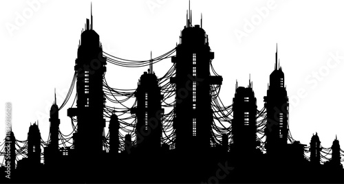 circuit cityscape a tangled network of tomorrows connected urban pulse, isolated on transparent background