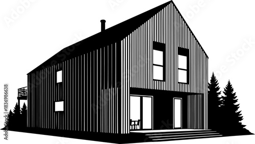 contemporary homestead iconic design integrating sleek living with natural landscapes, isolated on transparent background