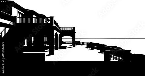 coastal echoes a modern villas silhouette against the infinite horizon, isolated on transparent background