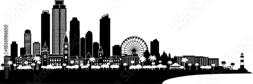 coastal rhythm where urban ambition meets tranquil shores, isolated on transparent background