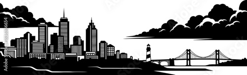 coastal zenith towering architecture and seafaring landmarks united beneath a bold sky, isolated on transparent background