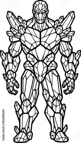 crystalline sentinel abstract power manifested in a digital, geometric being, isolated on transparent background