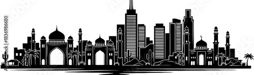 desert horizon fusion where ancient skylines embrace modern ambition, isolated on transparent background