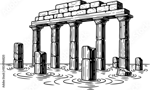 enduring columns a sunken pantheons silent narrative through time, isolated on transparent background
