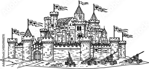 engraved citadel where ancient stonework meets the dawn of strategic conquest, isolated on transparent background