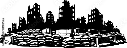 fortified horizons a citys steadfast resilience against ruins embrace, isolated on transparent background