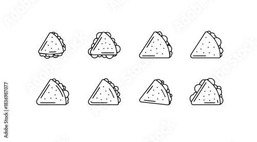 Collection of hand drawn triangle shaped sandwiches freshly made ready to eat vector
