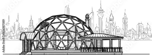 future cityscape sustainable dome architecture boldly redefining urban horizons, isolated on transparent background
