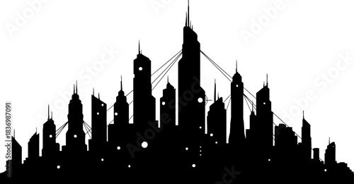 futureflow metropolis connected cityscape symbolizing digital networks and urban intelligence, isolated on transparent background