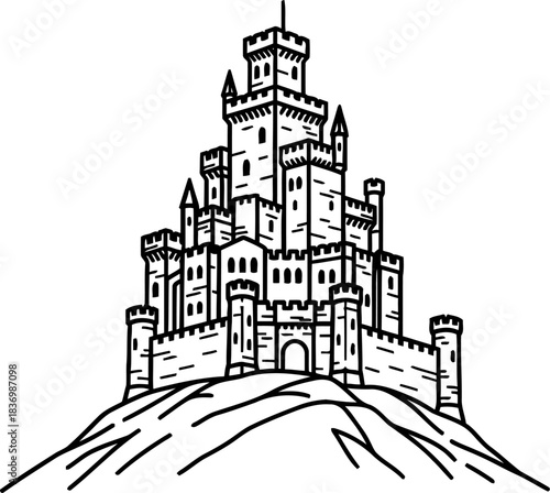 fortress of lore a symbol of enduring power, history, and regal grandeur, isolated on transparent background