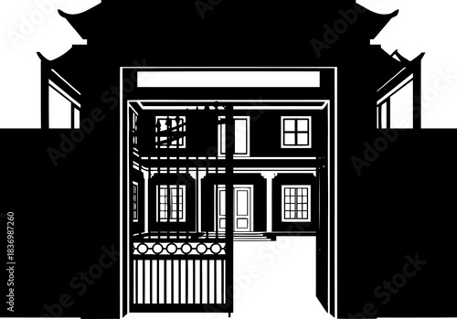 heritage house threshold an iconic silhouette of enduring home and tradition, isolated on transparent background