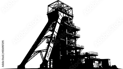 industrial echoes raw power and ingenuity etched in a bold silhouette, isolated on transparent background