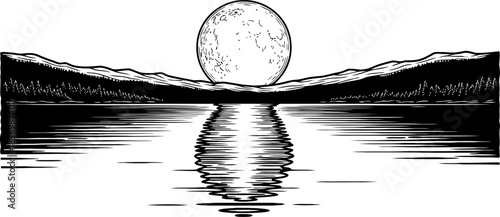 lunar serenade highcontrast echoes of nights reflection on tranquil waters, isolated on transparent background