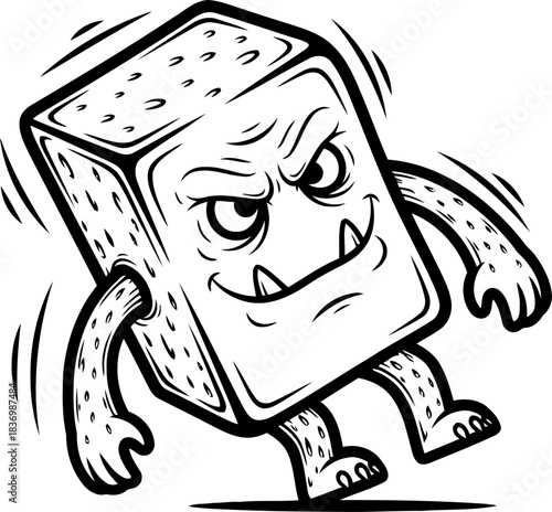 mischievous module mascot capturing eccentricity in bold graphic style, isolated on transparent background