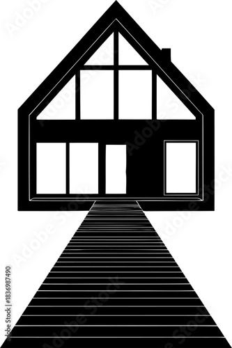 modern minimalist home with welcoming pathway contemporary architecture and future living aspirations, isolated on transparent background