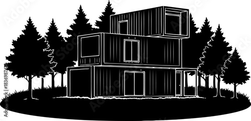 natures edge retreat modern container architecture harmonizes with wilderness tranquility, isolated on transparent background