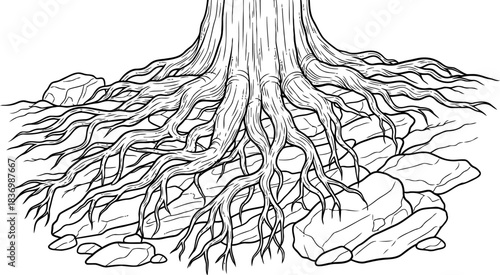 organic anchorage lifes deep connections, roots embracing the steadfast earth, isolated on transparent background