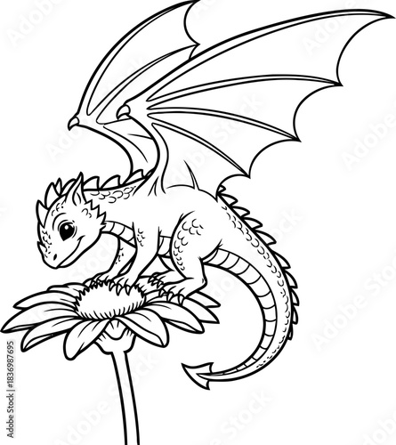 petal perch a little dragons gentle gaze from its floral throne, isolated on transparent background