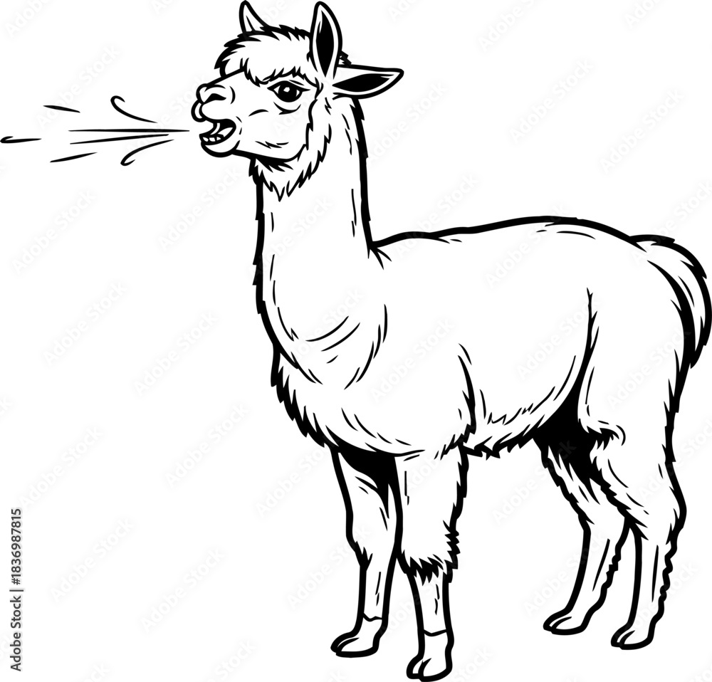 Naklejka premium rebellious alpaca unleashing playful charm with a spit of attitude, isolated on transparent background