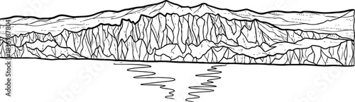 primitive horizons rugged mountainscapes reflected in the untamed depths below, isolated on transparent background