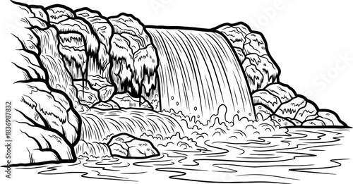 rivers heartbeat dynamic waterfalls captured in bold, graphic artistry, isolated on transparent background