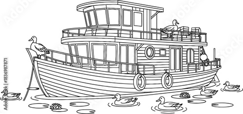 sanctuary afloat whimsical waterside living, beckoning peace and simple joys, isolated on transparent background